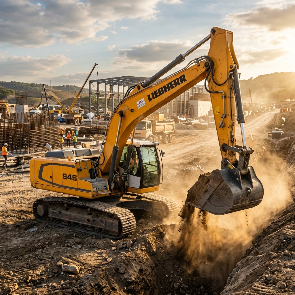 Heavy excavator machine working on infrastructure site